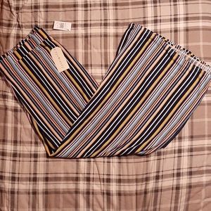 Vertical Striped Wide Leg Colorful Beachy Pull On Pants with High Slit 3X